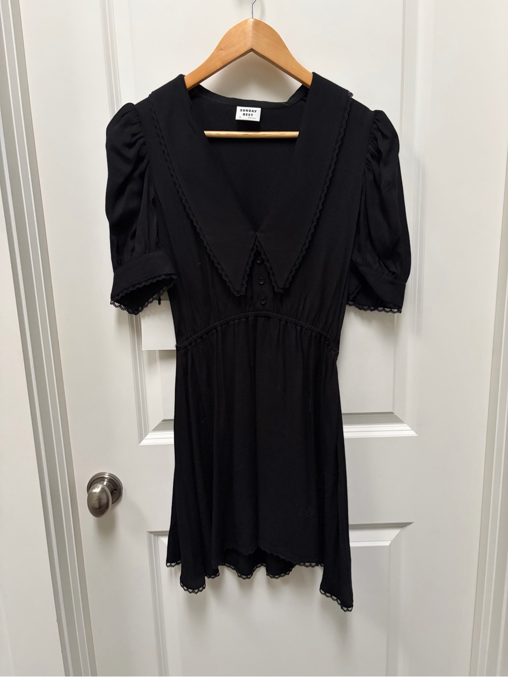 Sunday Best Black V-Neck Dress with Subtle Collar
